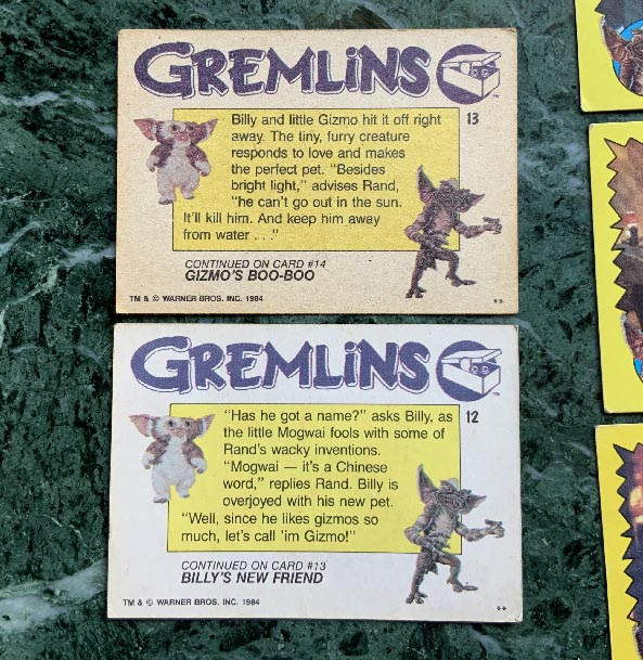 42 Gremlins trade cards Topps Bubble Gum dated 1984